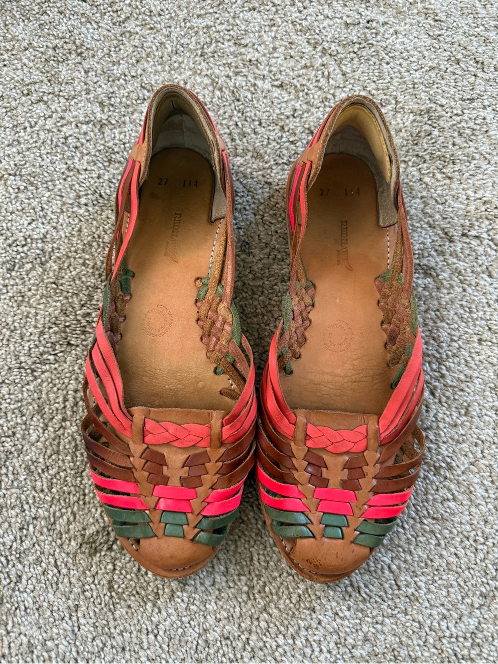 Red Hawk Boots Hailey Leather Woven Multi Colored Huaraches Size 10